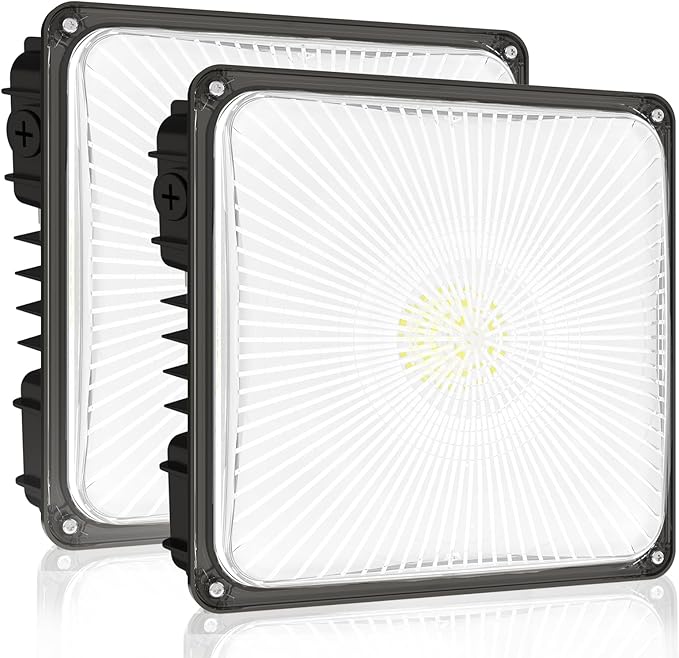 HYPERLITE 100W Canopy LED Lights: 14000LM 2-Pack IP65 Commercial Gas Station Lighting - Square Aluminum Industrial Heat Dissipation for Parking Garage Carport