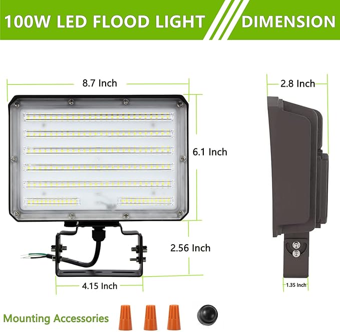 Dusk to Dawn Outdoor 100W LED Flood Light 14000LM 1000W Equivalent 100-277V 5000K Daylight ETL Commercial LED Flood Light Fixture Outdoor Security Lighting for LandscapeParking Lot