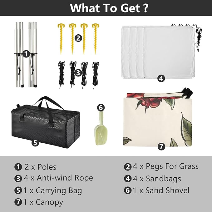 Rose Tattoo Pattern Beach Tent Sun Shelter 9.2' x 10.5' Beach Canopy with 4 Sandbags 4 Stability Poles Sand Shovels - Tent Canopy for Beach Camping Fishing Picnics