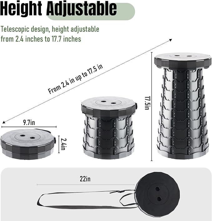 Upgraded Foldable Stool Thickened Set of 2 Portable Collapsible Stool Retractable Stool Foldable Portable Collapsible Chair for Fishing Hiking Tours BBQ Parties Outdoor Activities (Black)