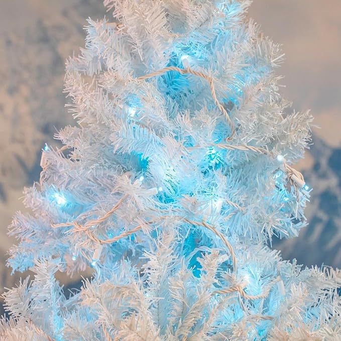 Novelty Lights 34ft Christmas String Lights 100 Teal LED Bulbs on White Wire 4 Spacing Connectable Indoor Outdoor Commercial Grade Lighting for Holidays Patio Weddings