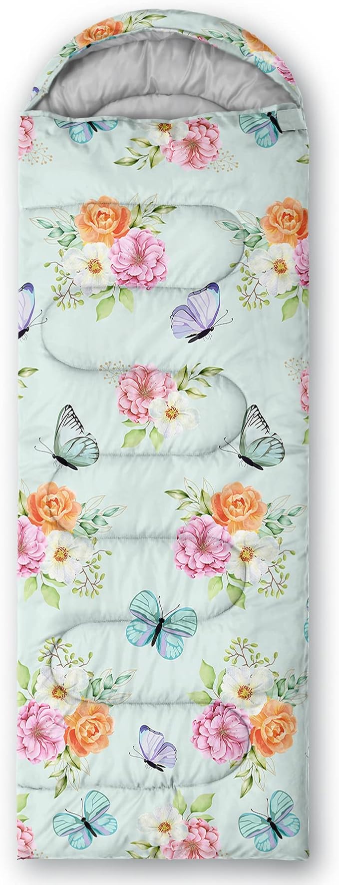 BSNTHO Butterfly Flower Printed Camping Sleeping Bags3 Season Warm &amp Cool WeatherLightweightWaterproof Sleeping Bags for Adults &amp KidsTravelingand OutdoorsCamping Gear Equipment31x90inc