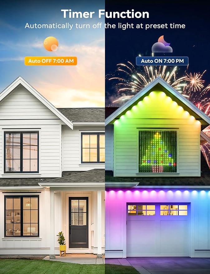 100FT Permanent Outdoor Lights with 60 LED RGB Color Changing String Lights IP67 Waterproof Eaves Light with APP &amp Remote Control 49 Scene Modes Music Sync Mode For Christmas Halloween Part