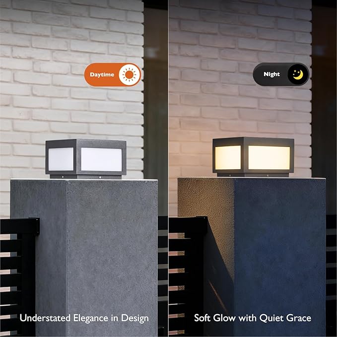 Outdoor Modern Post Light 9.84 Square Hard Wired Pillar Lights Grey Column Lighting 100-240V AC Waterproof LED 3000K Warm Posts Lamp Lantern for Patio Driveway Entrance Deck Garden Decoration