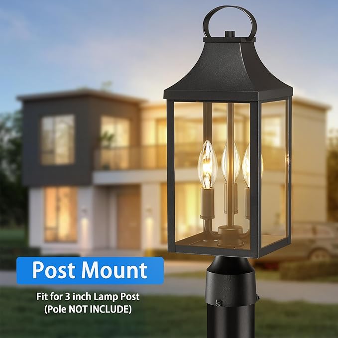 18.62 Post Light Outdoor Large 3-Light Lamp Post Light Fixture Modern Pillar Outside Lighting Waterproof Post Lantern Lamp Outdoor Post Light Fixtures Pole Lights for Porch 1 Pack