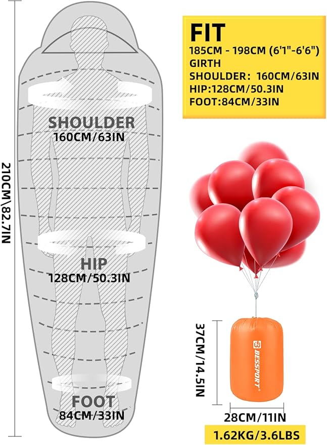 Bessport Mummy Sleeping Bag and Bessport Camping Tent 2 Person Tent Waterproof Two Doors Backpacking Tent Easy Setup Lightweight for Outdoor Hiking Mountaineering Travel