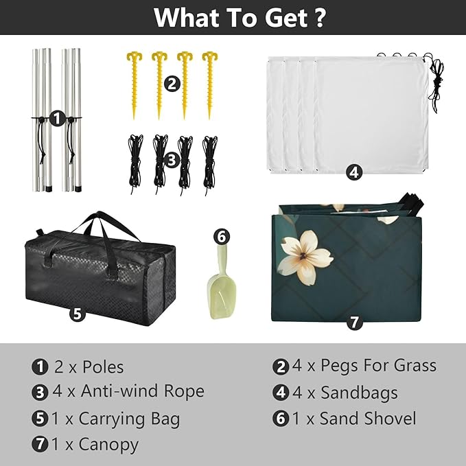 Flower FloralCamping Sun Shelters 9.2 x 10.5 FT Beach Canopy Tent Sun Shade with Carrying Bag for Camping Trips Fishing Backyard Fun or Picnics 21340088