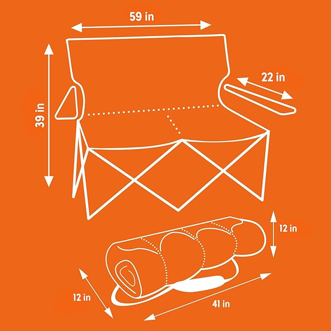Kelty Loveseat Oversized 2-Person Heavy Duty Folding Camp Chair Double Seat for Soccer Games Tailgating Beach Days (Regular Height/Dark Shadow)
