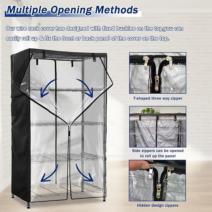 Wire Shelf Cover600D Heavy Duty 100% Waterproof Shelf Covers for Wire ShelvingOutdoor Storage Shelves Cover for Metal Rack48 W x 18 D x 82 HBlack with Clear Front
