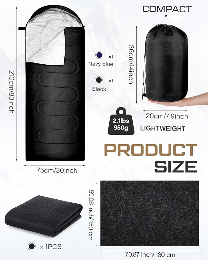 Tranqun 3 Pcs Sleeping Bags and Tent Carpet Set Winter Camping Gear Waterproof Lightweight 0 Degree Sleeping Bags for Adults Cold Weather Camping Hiking Travel Emergency with Compression Sack