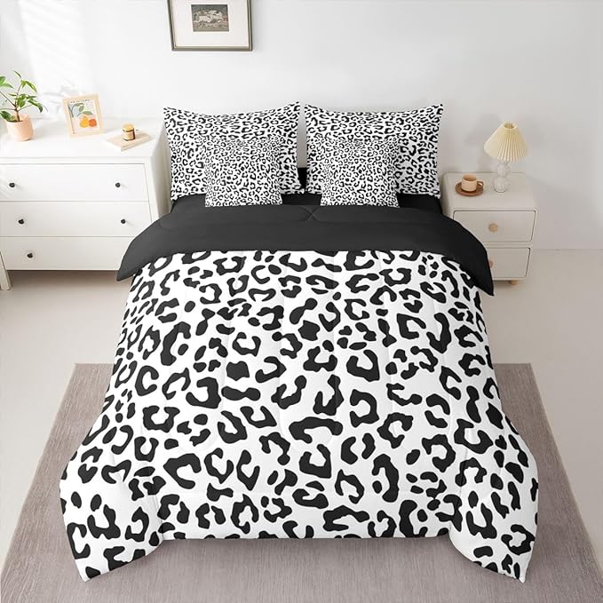 jejeloiu Black Leopard Comforter Set with SheetsPillowcases &amp Cushion Cover Kids Animal Print 7 Piece Bedding Set Twin Size Safari Bed in a Bag for Women Men Room Decor Microfiber Cheetah