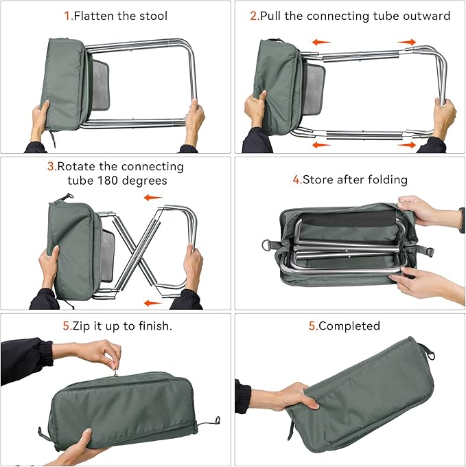 AOUTACC Camping Stool with Shoulder StrapUltralight Collapsible Handbag Style StoolPocket Portable Chair for Camping Travel Fishing Hiking Beach Backpacking Gardening Picnics-XL(Grey)