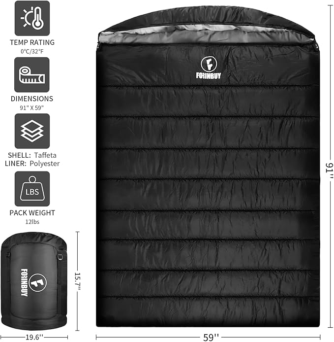 Double Sleeping Bag for Adults 3-Season Queen Size 2 Person Waterproof Sleeping Bag for Couples &amp Family Extra Soft &amp Large Camping Sleeping Bag for RV Travel Home Use (Fits Up to 6'2)