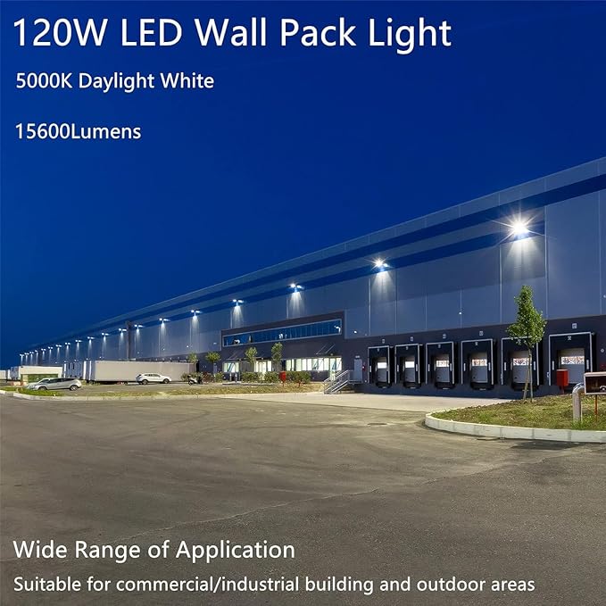 120W LED Wall Pack with Dusk to Dawn Photocell15600Lm 5000K Repalces 800W HPS/HID LightCommercial and Industrial Outdoor Security LightingLED Wall Pack Light for Parking LotWarehouse2 Pack