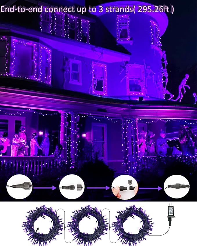 BrizLabs Purple Halloween Lights 2 Pack 78.74ft 240 LED Halloween String Lights Plug in Purple Mini Tree Light Connectable 8 Modes Outdoor Holiday Lighting Waterproof for Tree Home Yard Patio Decor