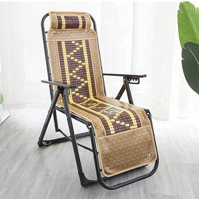 Folding Portable Lounge Chair Reclining Sun Lounger with Adjustable Backrest Bamboo Patio Lawn Chair for Outdoor Beach Balcony and Seniors (B)