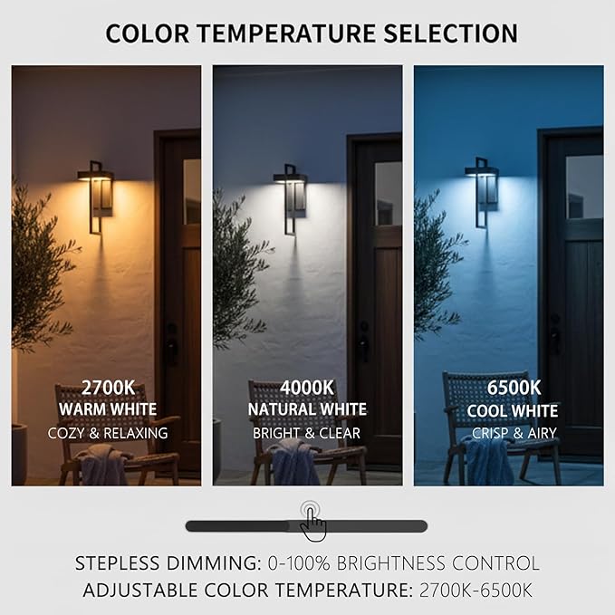 Black Outdoor Wall Light Hardwired 16.5 Modern Outdoor Wall Sconce  Dimmable Adjustable Light 2700K–6500K Waterproof Exterior Wall Light for Porch Front Door GarageWall Mount Lights With Remote