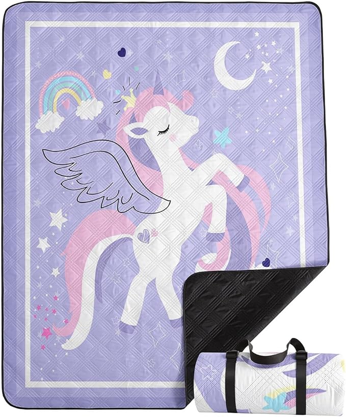 Outdoor Picnic BlanketPortable Sandproof Waterproof Picnic MatUnicorns Printed Camping Beach Mat for Sand and Wet Grass Hiking (Unicorns S)