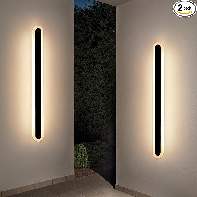 2 Pack 47.2inch Long Outdoor Wall Sconce Oval Modern Exterior Light Fixture IP65 Waterproof 3 Color 3000K/4500K/6000K LED Strip Wall Mount Lighting for Patio Garden Garage Backyard