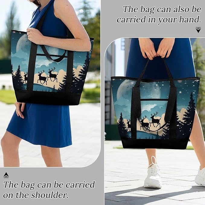 Insulated Shopping BagLarge Reusable Cooler Bags Christmas Winter Printed Foldable Shopping BagTravel Waterproof Shoulder Bag