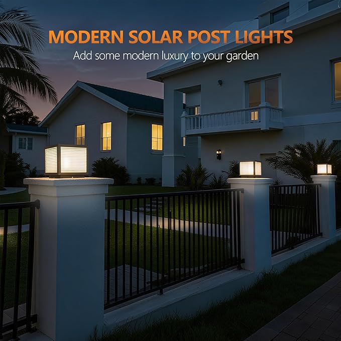 Solar Post Cap Light Outdoor Exterior Post Lantern Lamps Stainless Steel IP65 Waterproof Pillar Light 9.8 Dimmable LED Modern Landscape Column Lamp for Patio Posts Flat Surface Garden Deck