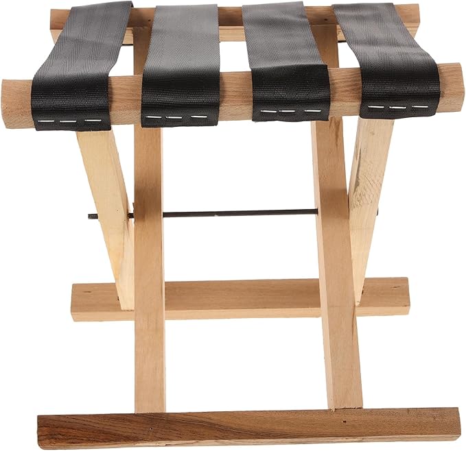 Alipis Portable Folding Camping Stool with Solid Wood Frame 28cm Height Small Foldable Fishing Chair for Outdoor Hiking and Travel