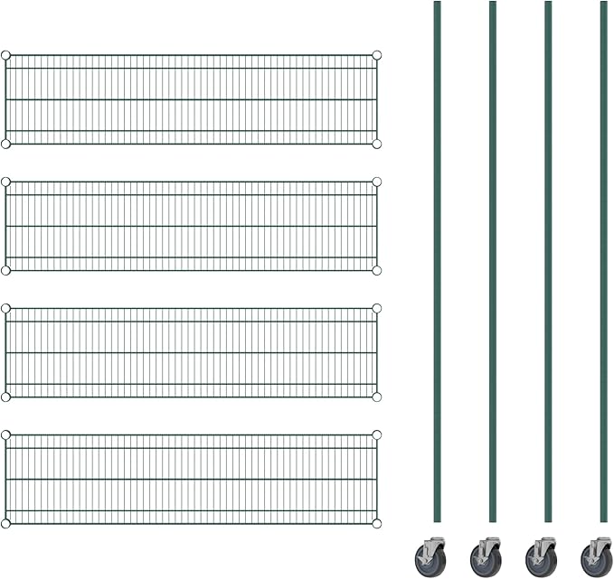 Commercial NSF Listed Green Epoxy Mobile Wire Shelving Kit 14 x 54 x 80 with 4 Shelves Perfect for Warehouse Walk-in Refrigerator Freezer Grocery Store Restaurant Dishroom