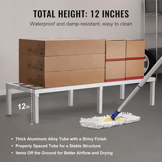 VEVOR Aluminum Dunnage Rack 60” x 20” Commercial Food Floor Rack 12” Off the Floor 1800 lbs Capacity All-Welded Aluminum Storage for Storage in Restaurants Kitchens Garages and Vehicles