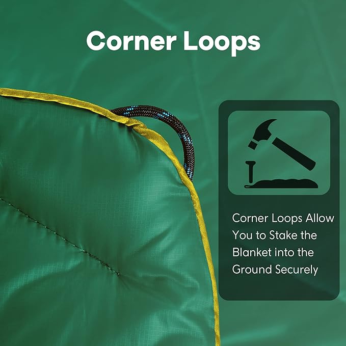 UNIKOME Waterproof Puffy Camping Blanket - Lightweight Packable Outdoor Quilt with Corner Loops Warm Compact Blanket for Cold Weather Hiking Picnic Stadium Travel 75×52 Green