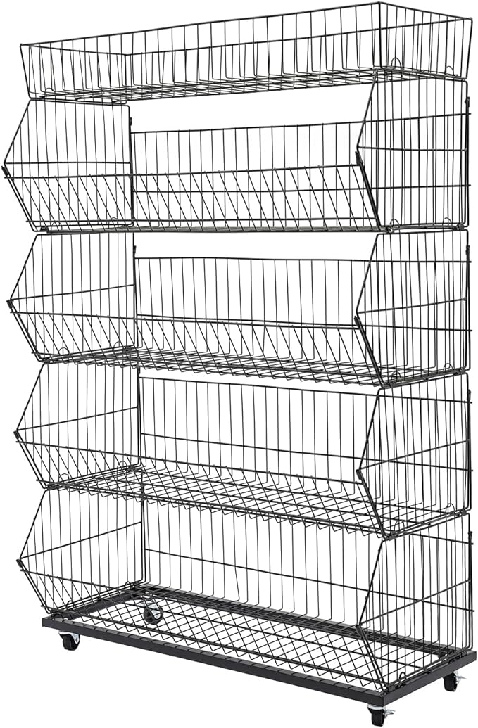 5-Shelf Retail Display Wire Shelving with Wheels and Hook Heavy-duty Metal Snack Display Organizer Retail Shelf for Supermarket Grocery Store Home Kitchen