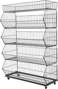 5-Shelf Retail Display Wire Shelving with Wheels and Hook Heavy-duty Metal Snack Display Organizer Retail Shelf for Supermarket Grocery Store Home Kitchen