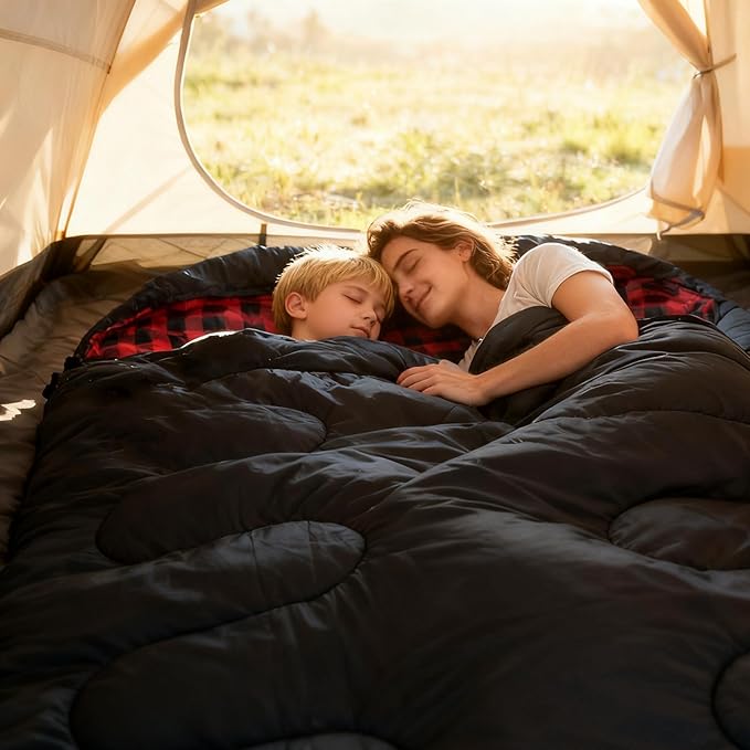 0 Degree Double Sleeping Bag for Adults Queen Size 2 Person Sleeping Bag for Cold Weather with Compression Sack for Car Camping Hunting and Tent Camp