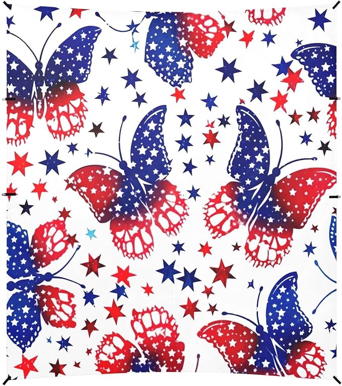 American Flag with Butterflies Beach Tent Sun Shelter 9.2' x 10.5' Beach Canopy with 4 Sandbags 4 Stability Poles Sand Shovels - Tent Canopy for Beach Camping Fishing Picnics