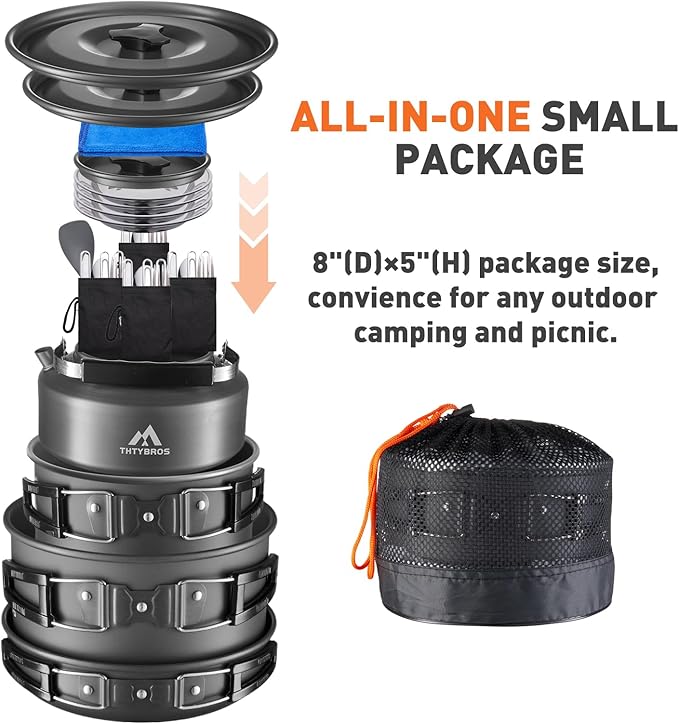 27pcs Camping Cookware Mess Kit for 2-4 People Portable Cookware Set with Kettle Pots &amp Pans Stainless Steel Utensils Plates Dishware for Backpacking Picnic Outdoor Adventures