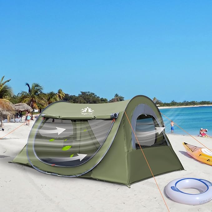 Night Cat Pop-up Camping Tent: 1 2 Person Tent Waterproof Instant Easy Setup Tunnel Tent