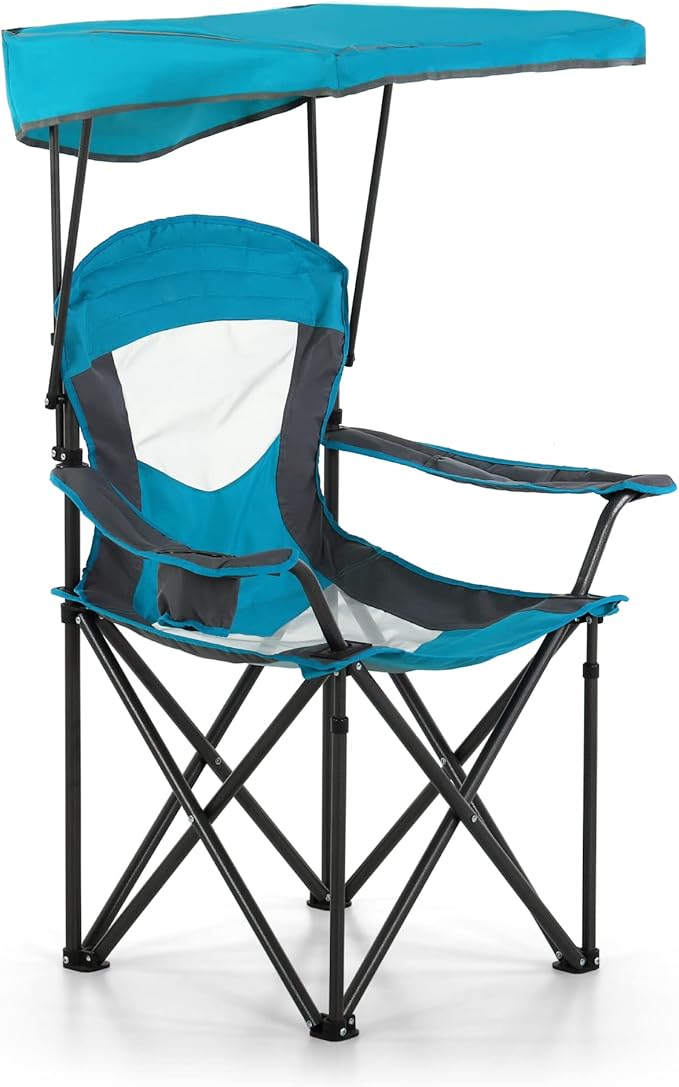 LET'S CAMP Camp Chair with Shade Canopy Folding Camping Chair with Cup Holder and Carry Bag for Outdoor Camping Hiking Beach Heavy Duty 350 LBS