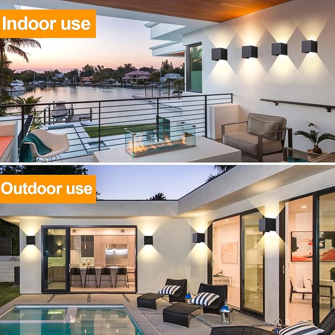 2 Pack LED Outdoor Wall Sconces Exterior/InteriorModern Square Aluminum Wall Light Fixture SetVariable Beam IP65 Waterproof Lights 12W Warm Light 3000K Up and Down Wall Lighting Fixtures.
