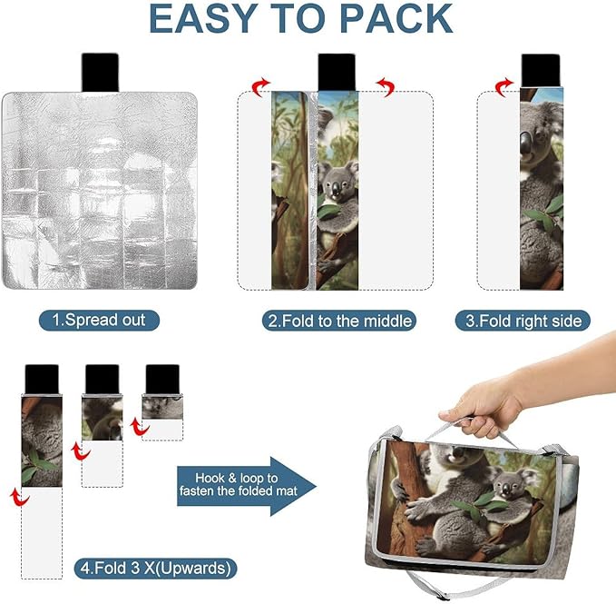 Koala Family Beach BlanketPortable Waterproof Picnic Blanket58.3''x 58.3'' Extra Large Picnic Mat for BeachCamping Grass Lawn Park Accessorie for Festival BBQ