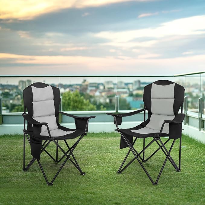 35 * 22 * 41in Black Grey Camping Chair Steel Pipe Oxford Cloth