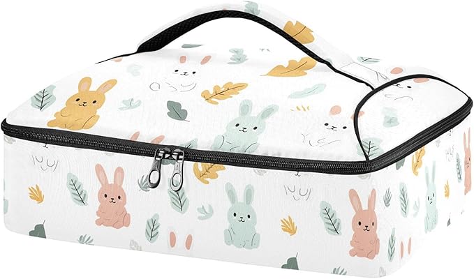 Casserole Carrier Cute Rabbits PatternInsulated Casserole Carrier for Hot or Cold Food Thermal Lunch Tote for Potluck Parties Picnic Beach Fits 9 x 13 Inches Baking Dish