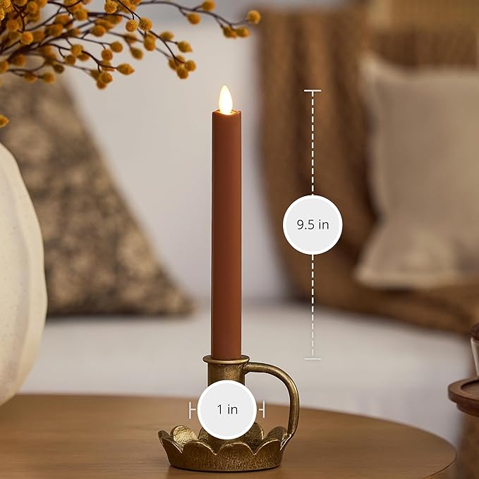 Luminara Flameless Candle Taper (1 x 9.5) Melted Top Real Wax Unscented Remote Ready Timer (Caramel Café)