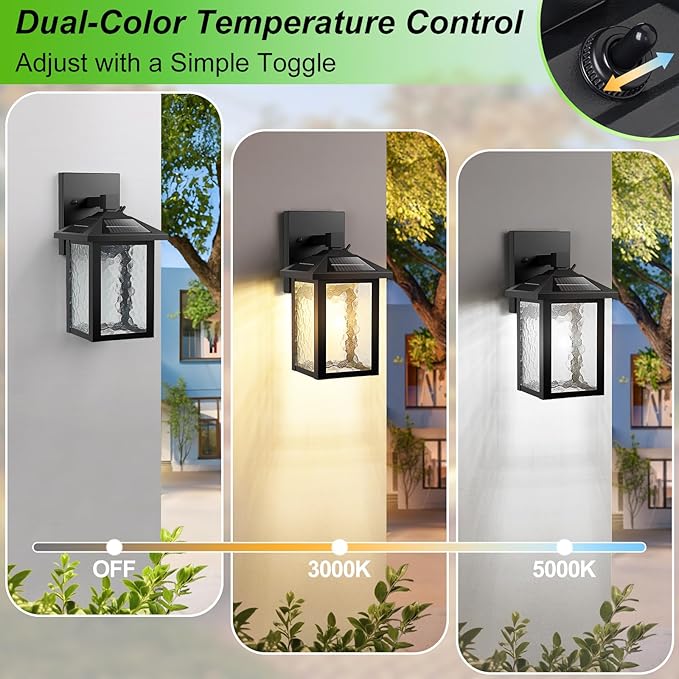 BesLowe Solar Wall Lights Outdoor Aluminum Dusk to Dawn LED Porch Light 3000K/5000K Adjustable Wireless Exterior Lighting Fixtures Solar Wall Lantern Sconce Light for Outside Garage 2-Pack