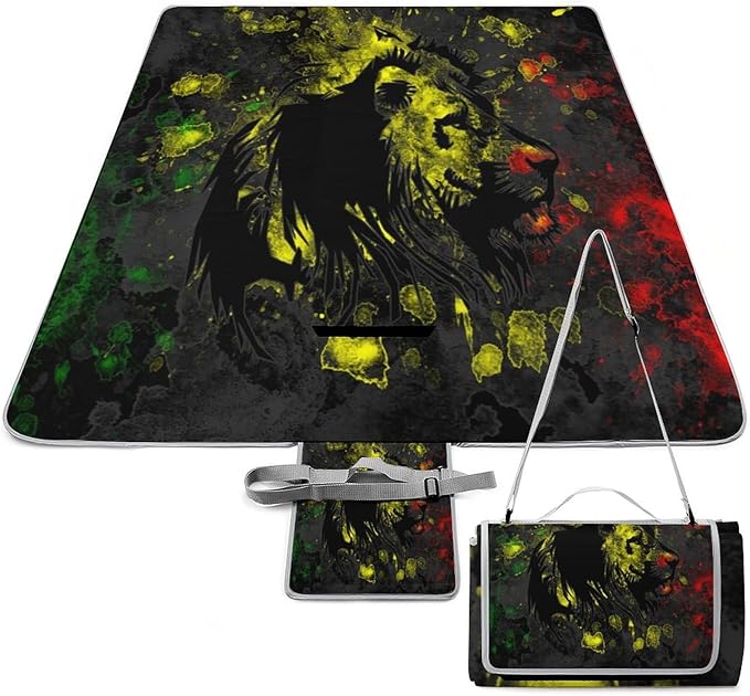 Jamaican Lion of Judah Rasta Lion King Waterproof Outdoor Picnic Blanket Sandproof Beach Mat for Camping Hiking Grass Travelling