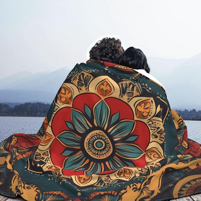 Retro Pattern 50x40 Printed Soft Fleece Blanket for Sofa Bed and Camping - Cozy Blanket for Travel Picnics Nighttime Use