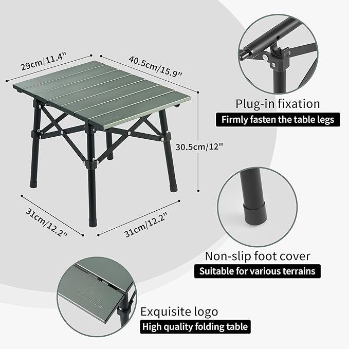 Naturehike Portable Camping Table Aluminium Folding Table Ultralight Camp Table Small Table for Camping Hiking Backpacking Outdoor Picnic