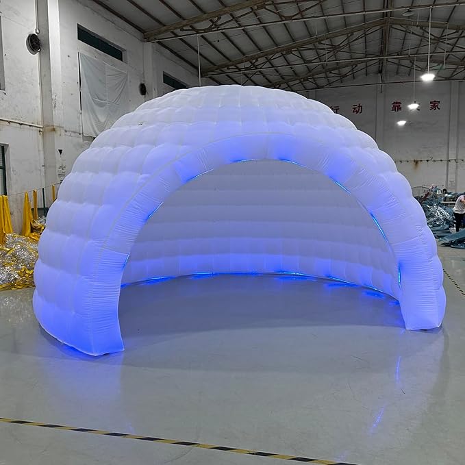 Striking Inflatable Igloo Dome Tent with Led Strips &amp Big Opening Outdoor Portable Nightclub Disco Igloo Party Wedding House White Oxford Air Marquee for Events (16.4Ft 5m D)