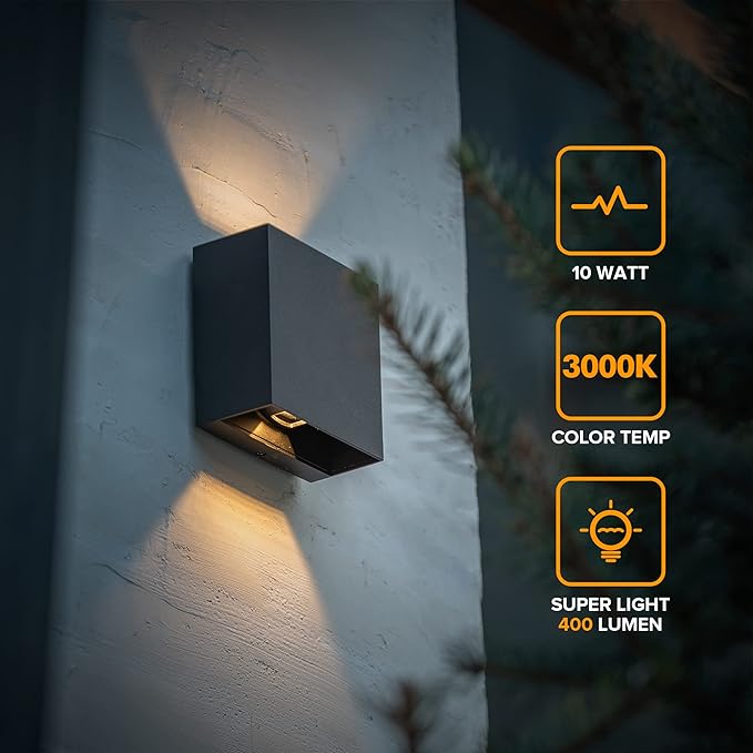 LUTEC 4-Pack LED Up &amp Down Modern Wall Lamp Aluminum Anti-Rust Outdoor Indoor Wall Sconce 10W 3000K Warm White Adjustable Exterior Wall Light Waterproof for Porch Patio Garden Bedroom-Black