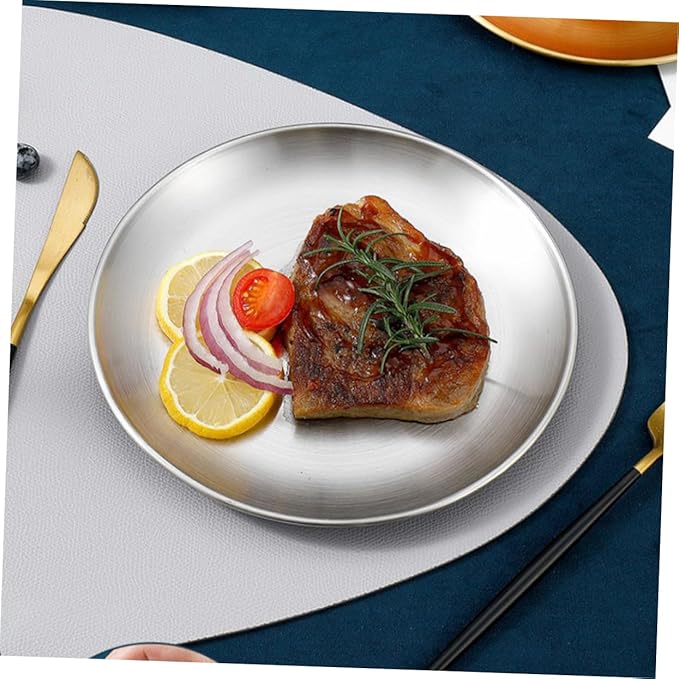 Ciieeo 10-inch Stainless Steel Plates Boys and Girls Toddlers Dinnerware Camping Plates Dishwasher Space-saving