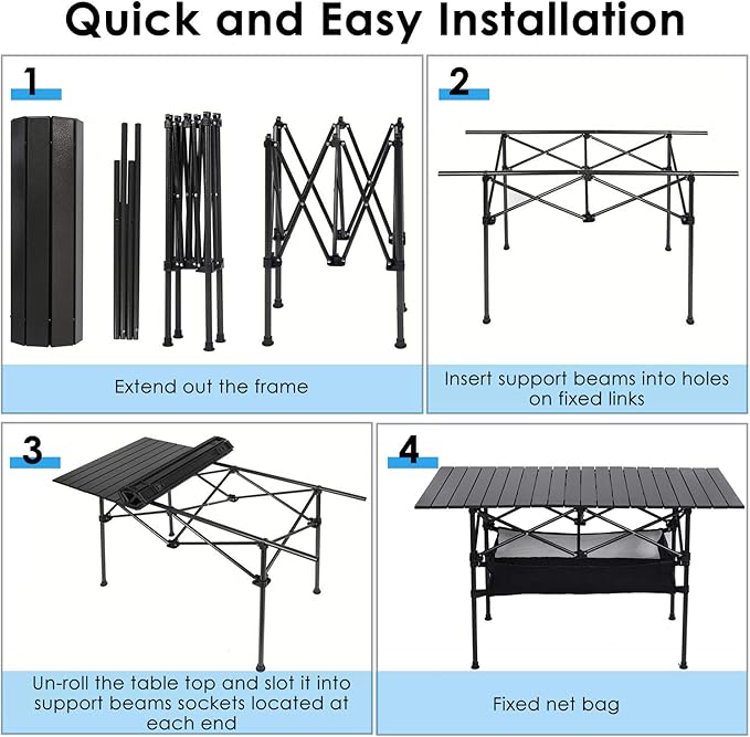 LEADALLWAY Folding Camping Table with Large Storage and Carrying Bags 47(L) x22(W)