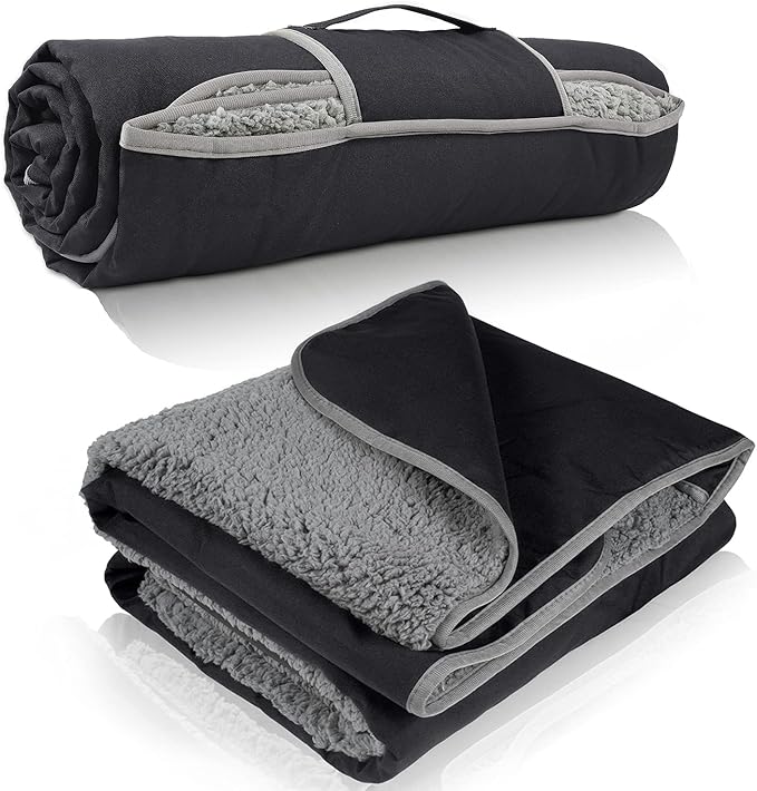 Tirrinia Waterproof Outdoor Blanket with Sherpa Lining Windproof Triple Layers Warm Comfy Foldable for Camping Stadium Beach Picnic Grass Concerts Car Dog 51''X 59'' &amp 59''X 80''